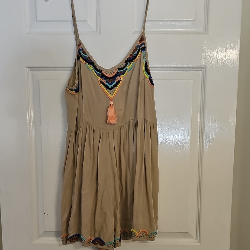 Beige Embroidered Jumpsuit